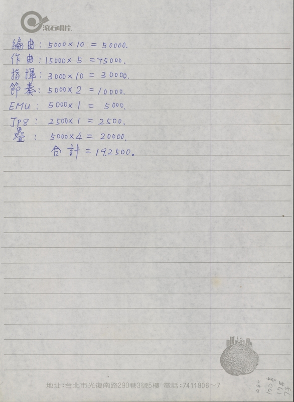 編曲、作曲價碼